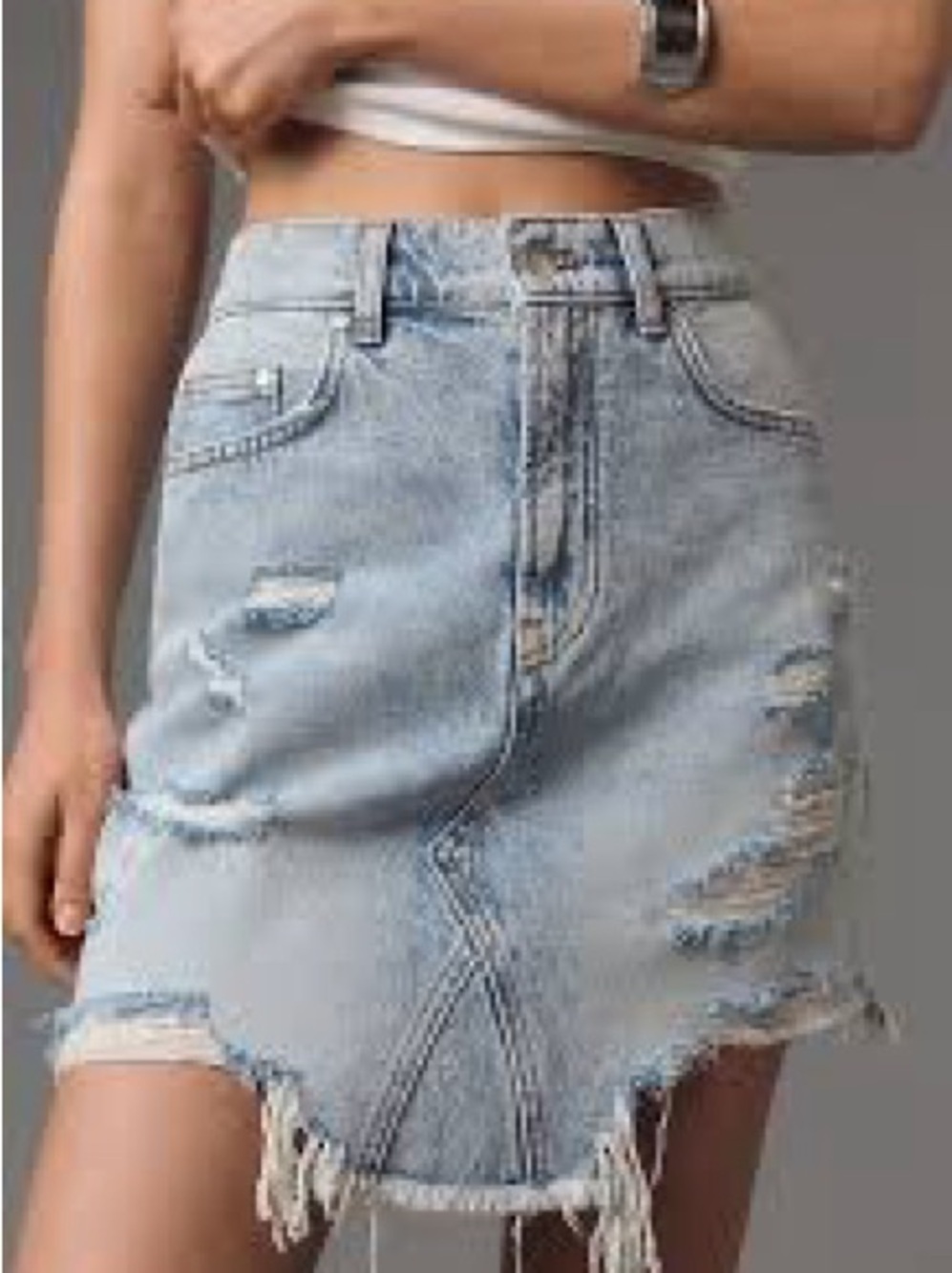 Pilcro Distressed Asymmetrical Raw Hem High Rise Denim Skirt Anthropologie 6